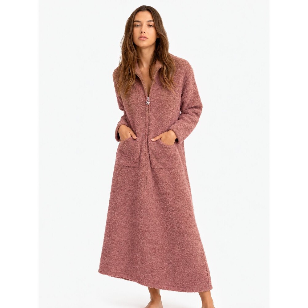 Barefoot Dreams CozyChic Lounger Plus Women 1X Blush Pink 1/2 Zip Robe NWOT $138